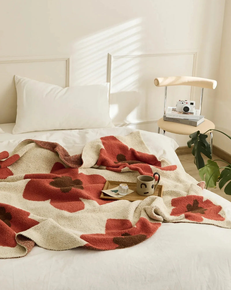 Floral Knitted Microfiber Throw Blanket