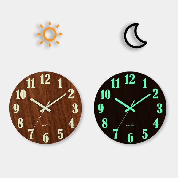 Silent Wooden Luminous Wall Clock