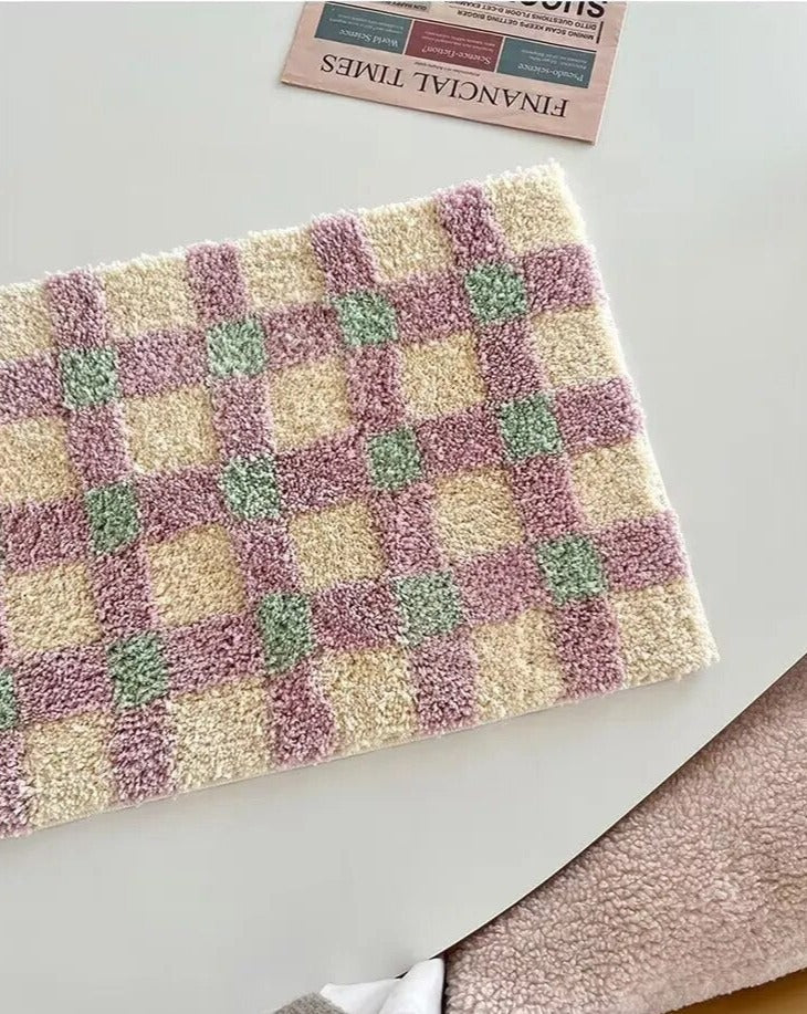 Pastel Tone Checkerboard Bedside Rug