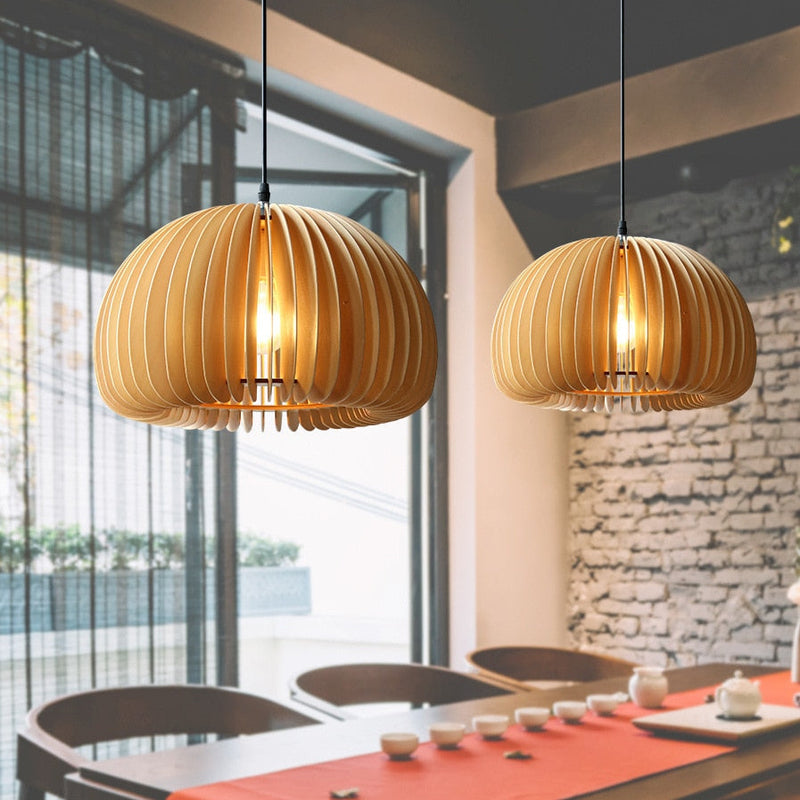 Miravique Wood Pumpkin Pendant Light