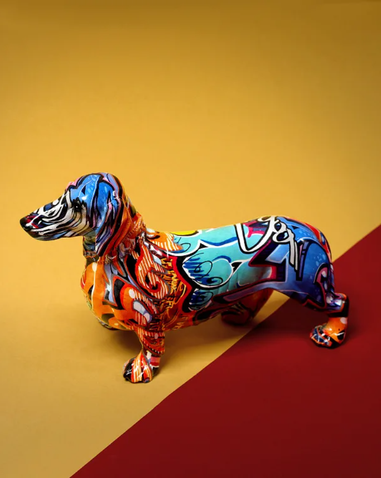 Modern Painted Dachshund Dog Decoration Office Decor Sculptures and Statues