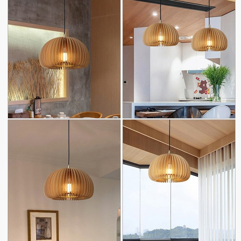 Miravique Wood Pumpkin Pendant Light