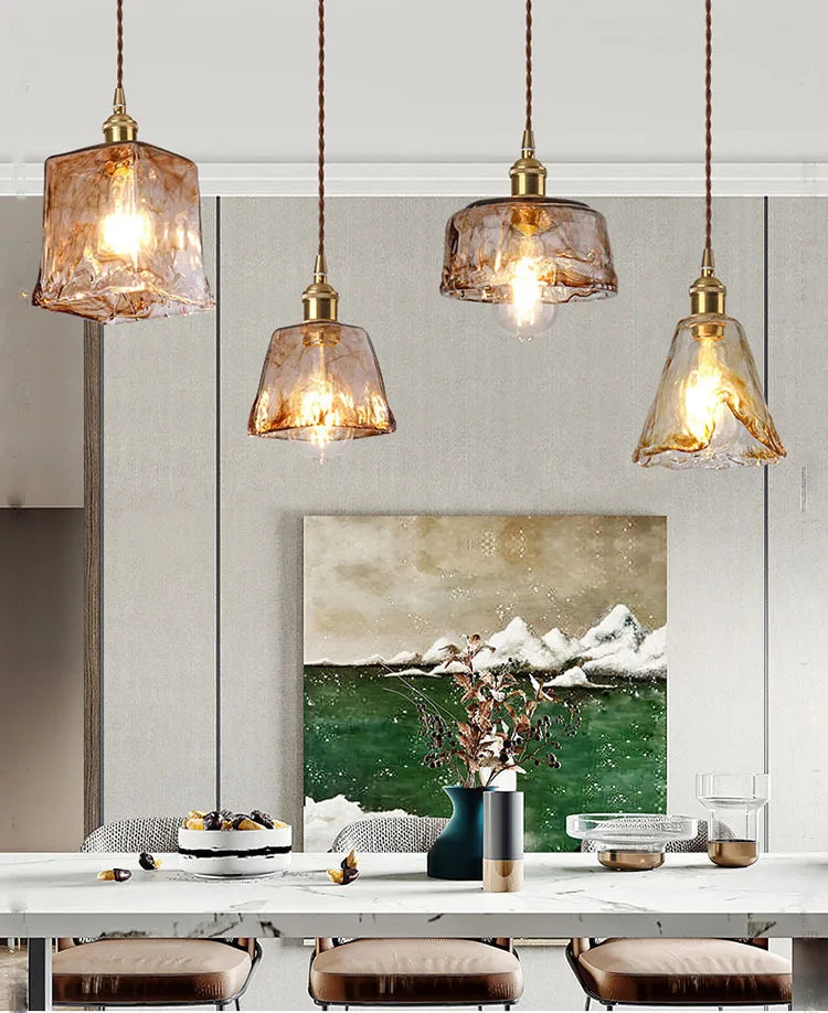 Miravique Brass Amber Glass Pendant Light