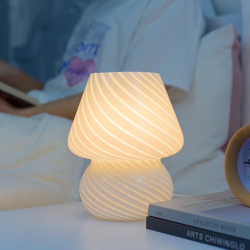 Glass Striped Mushroom Table Lamp