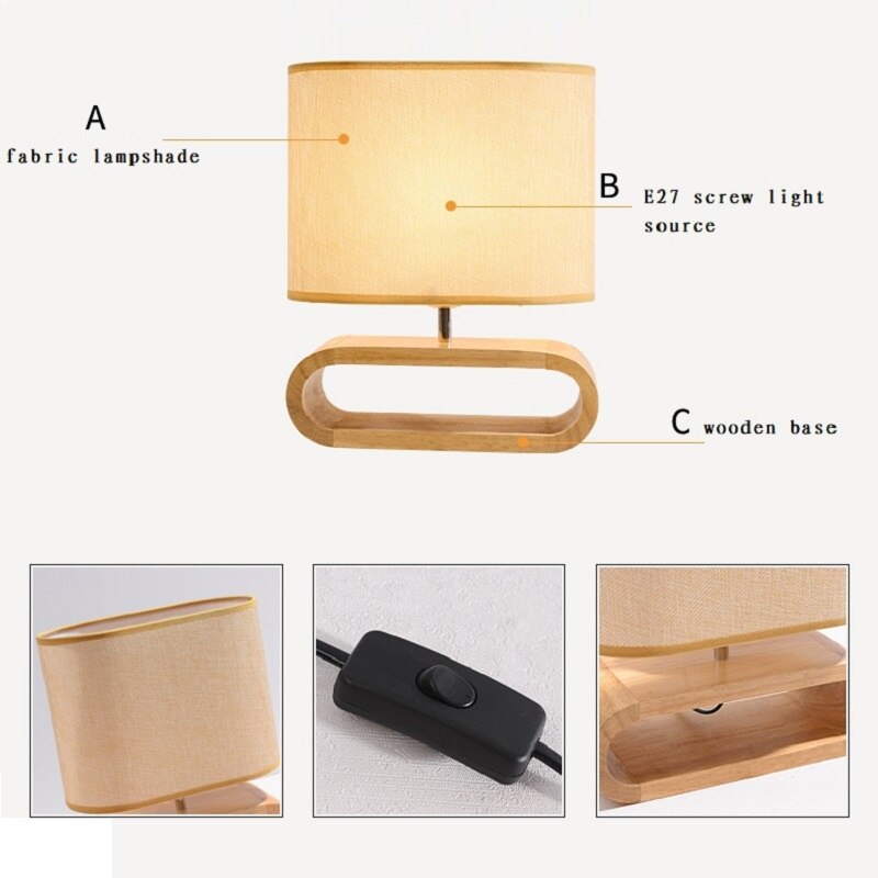 Miravique Linen Cover Wooden Table Lamp