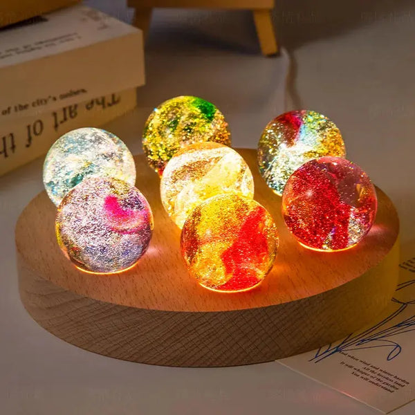 Luminous Crystal Balls Decoration Set – Elegant LED Crystal and Wood Decor for Home, Weddings, Events