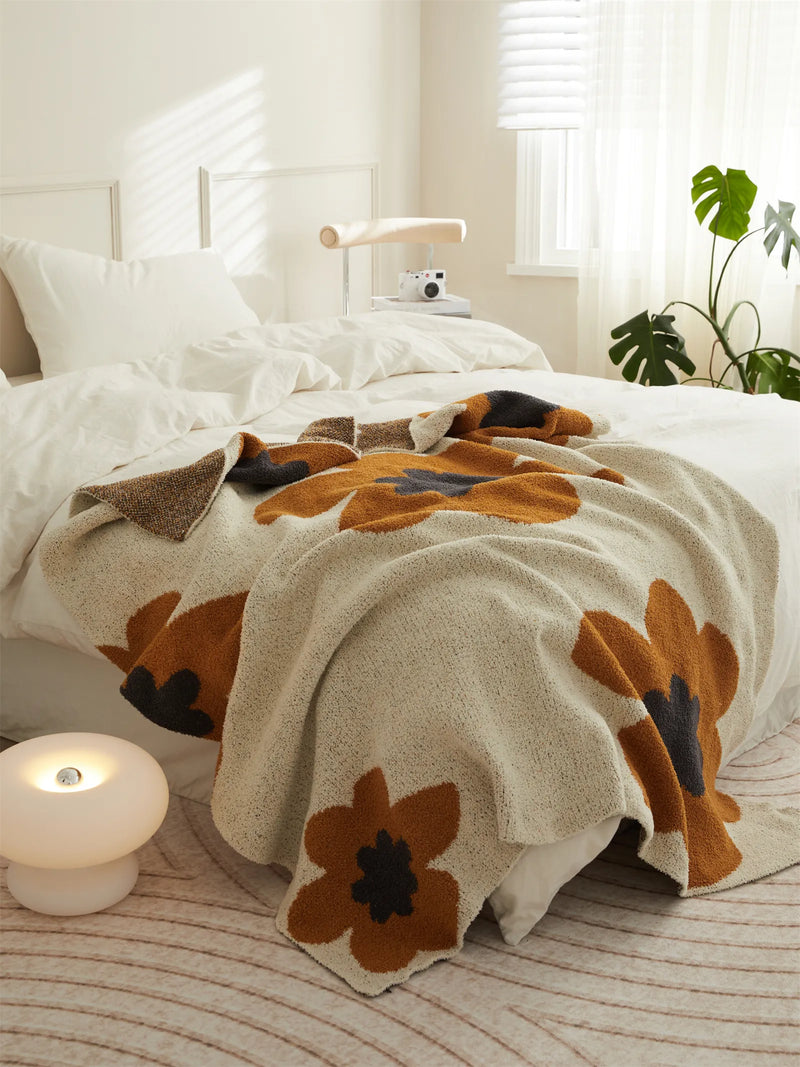 Floral Knitted Microfiber Throw Blanket