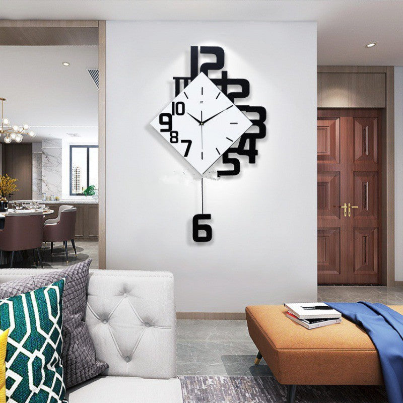 Nordic Wall Clock | Modern Art Swinging Wooden Quartz Clock for Living Room Decor