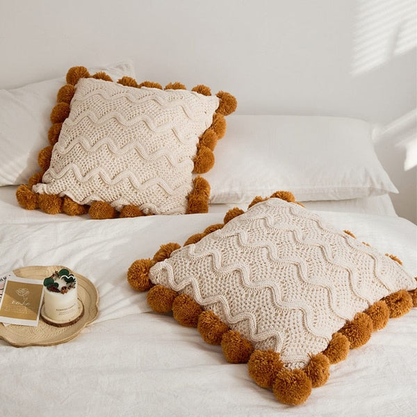 Pompom Knit Pillow Cover