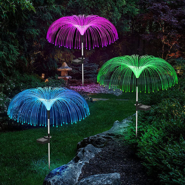 3 Packs Solar Fiber Optic Lights with Jellyfish Shaped Design for Garden