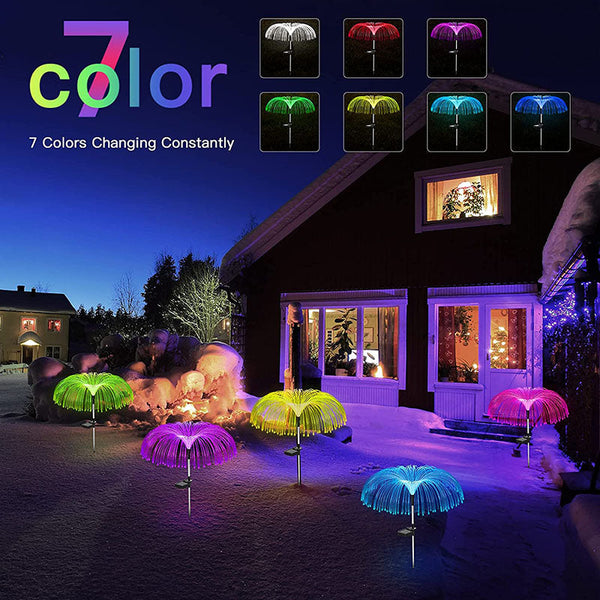 3 Packs Solar Fiber Optic Lights with Jellyfish Shaped Design for Garden