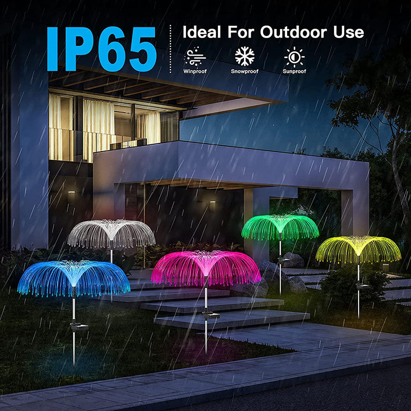 3 Packs Solar Fiber Optic Lights with Jellyfish Shaped Design for Garden