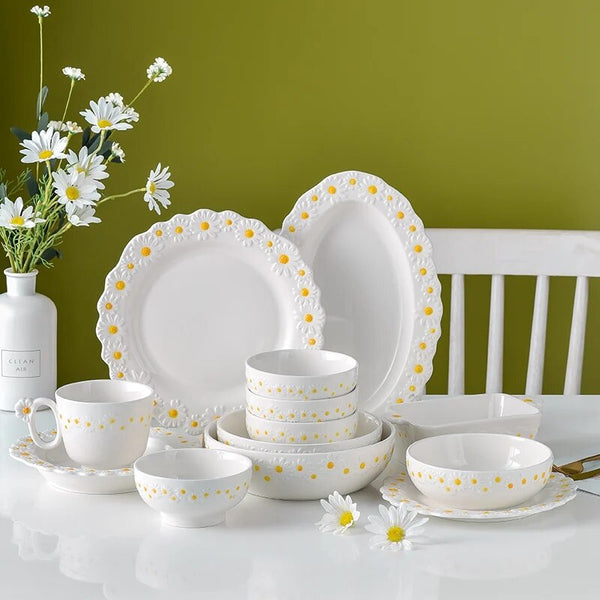 Cottagecore Ceramic Daisy Plate Dinnerware