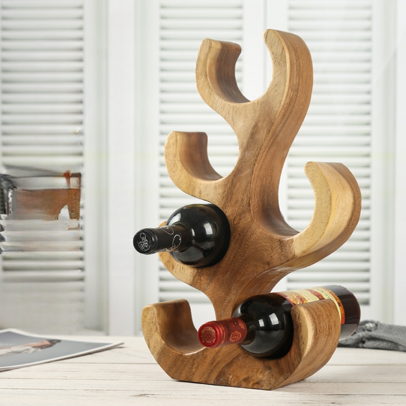 Miravique Trees Wood Table Wine Rack - Stylish Bottle Holder for 6 Wines