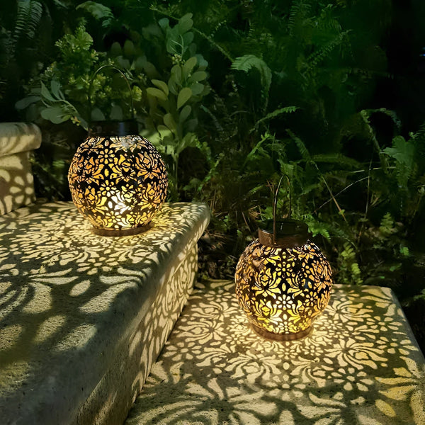 Hollow elegance - Waterproof LED solar garden pendant lamp