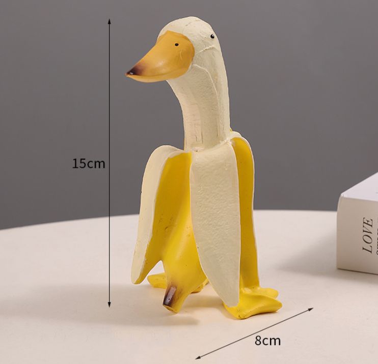 Playful Banana Duck Sculpture | Resin Miniature Banana Duck Ornament