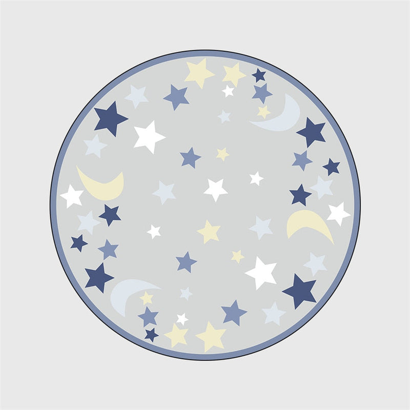 Children's Star & Moon Round Non-Slip Velvet Rug - Modern Nursery & Kids Room Carpet Mat