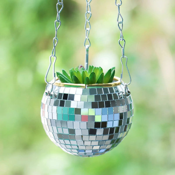 Disco Hanging Planter – Vintage-Inspired Glittering Wall Planter for Small Plants