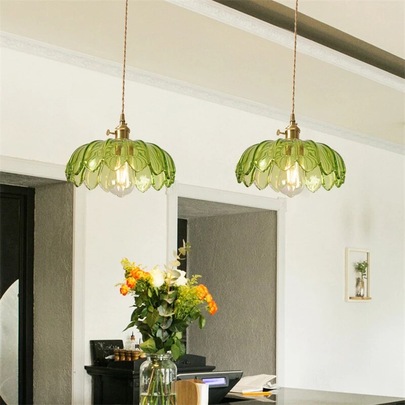 Retro Vintage Industrial Glass Lotus Flower Pendant Light