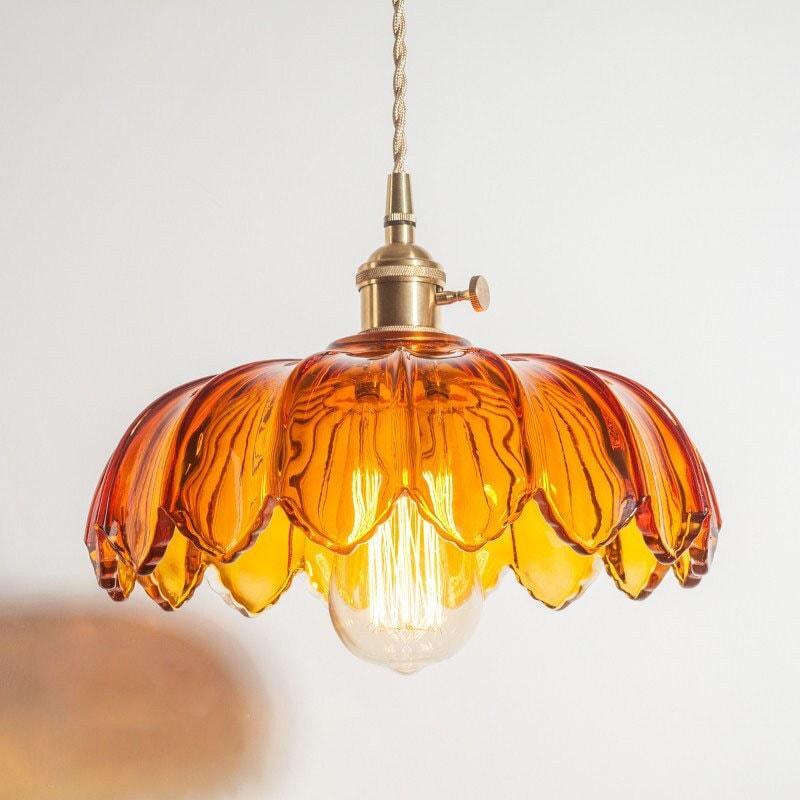 Retro Vintage Industrial Glass Lotus Flower Pendant Light