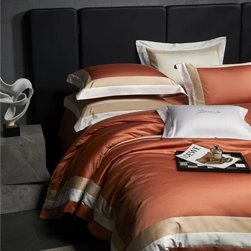 Miravique Orange Stripe Egyptian Cotton Bedding Set