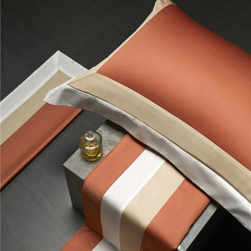 Miravique Orange Stripe Egyptian Cotton Bedding Set