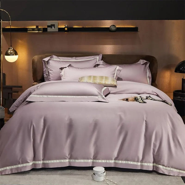 Miravique Dusky Rose Contrasting Hotel Stripe Bedding Set