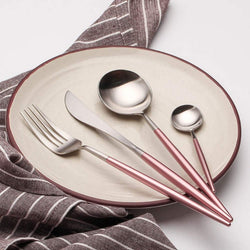 Matte Silver and Pink 24-Piece Flatware Cutlery Set