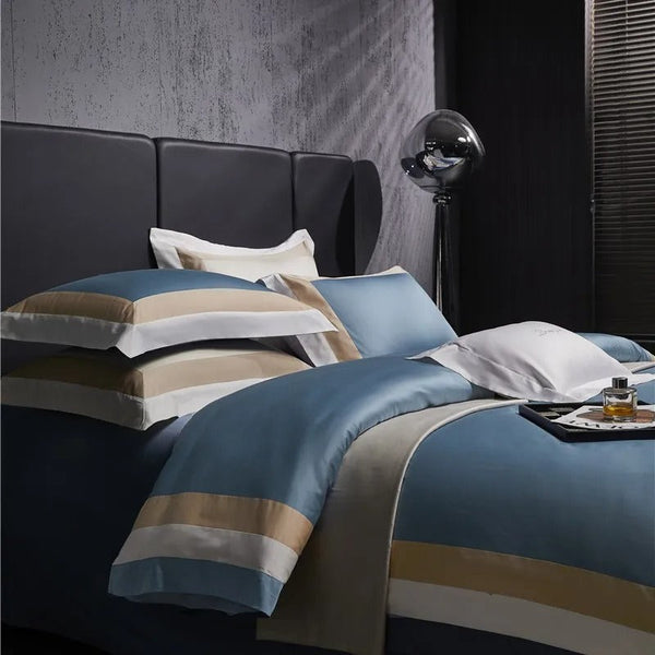 Miravique Blue Stripe Egyptian Cotton Bedding Set