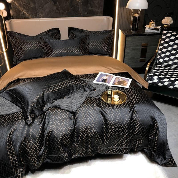 Miravique Black Cotton Satin Bedding Set