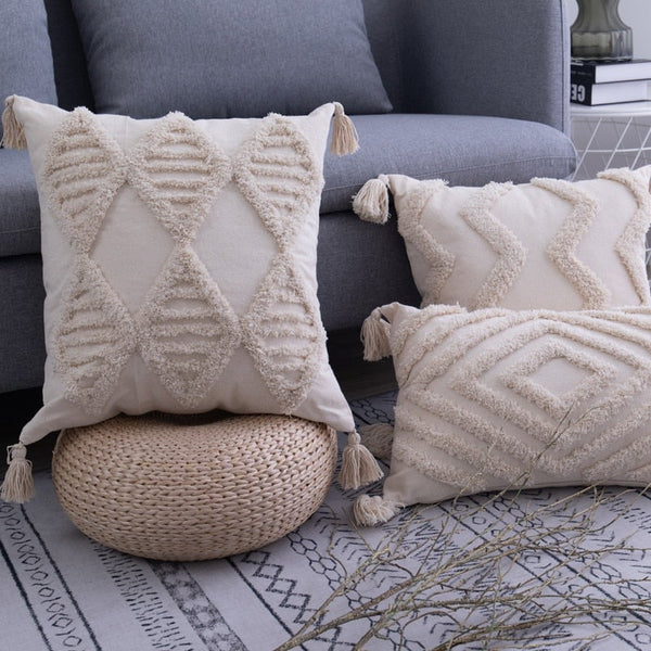 Beige Tassels Cushion Covers