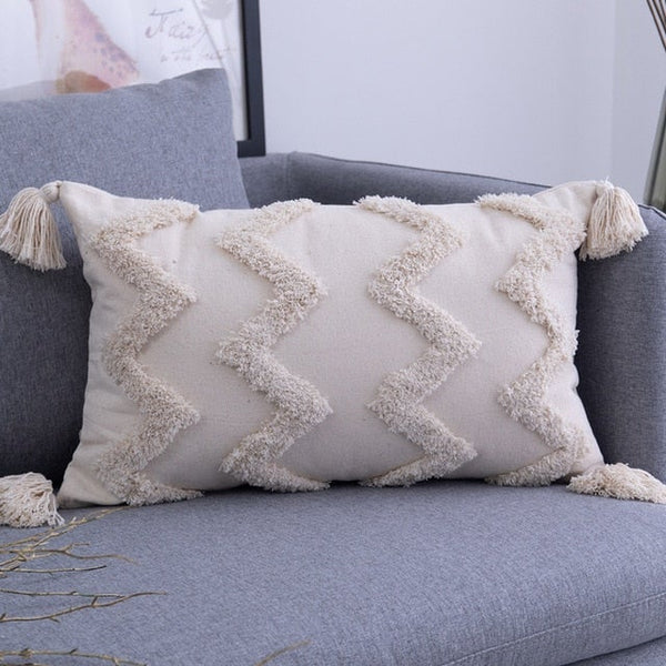 Beige Tassels Cushion Covers