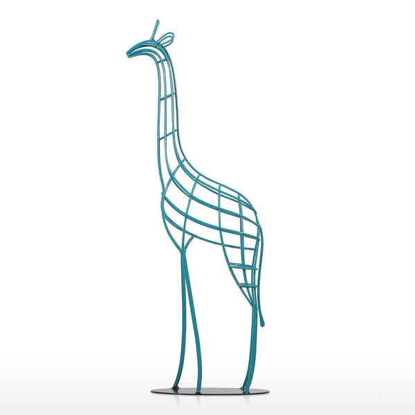 Blue Giraffe Wired Metal Statue