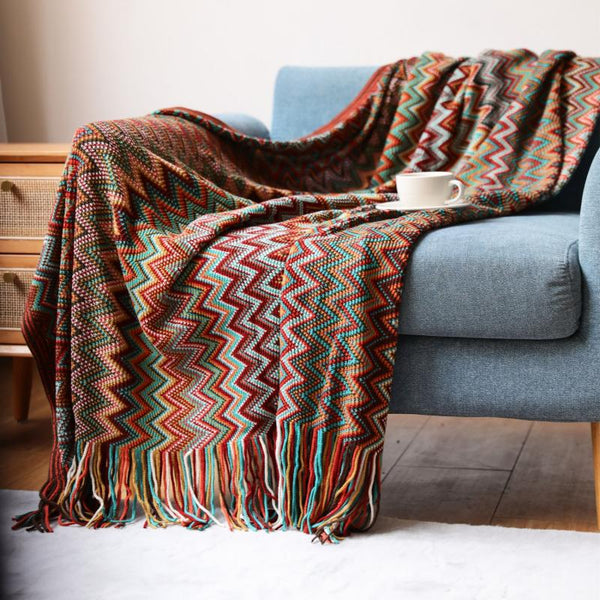 Bohemian Knitted Striped Blanket