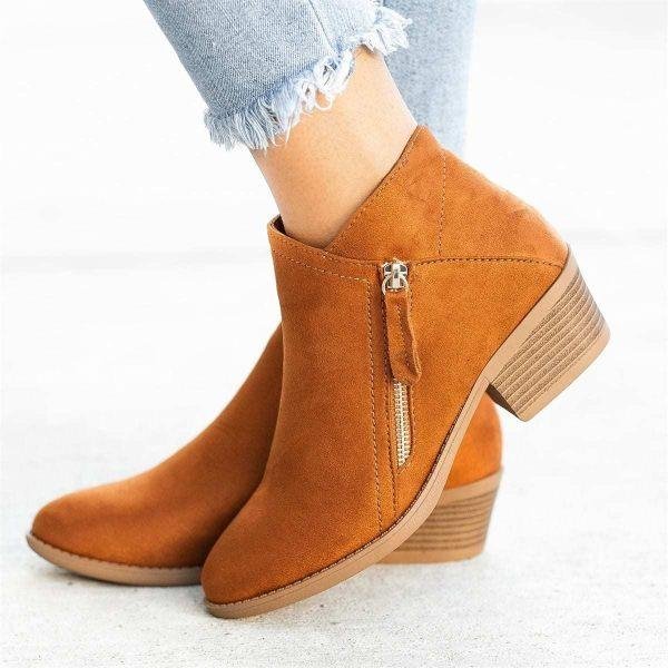 Celeste Mid-High Suede Boots with Zipper - Trendy Vegan Suede Footwear for Stylish Comfort