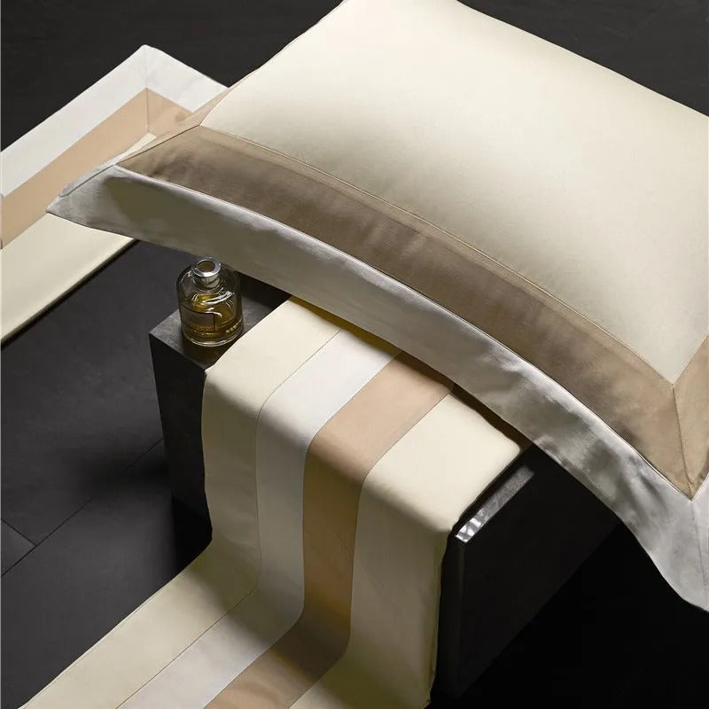 Miravique Beige Stripe Egyptian Cotton Bedding Set