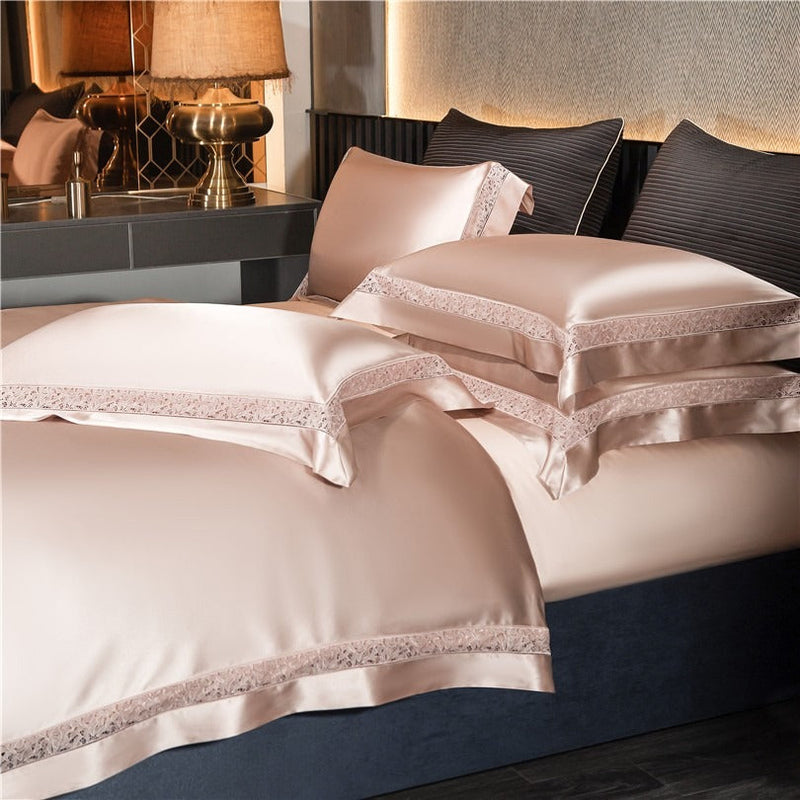 Miravique Rose Gold Modern Satin Egyptian Cotton Bedding Set