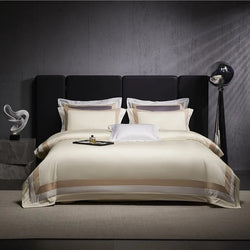 Miravique Beige Stripe Egyptian Cotton Bedding Set