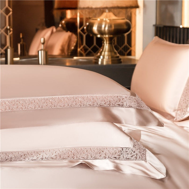 Miravique Rose Gold Modern Satin Egyptian Cotton Bedding Set