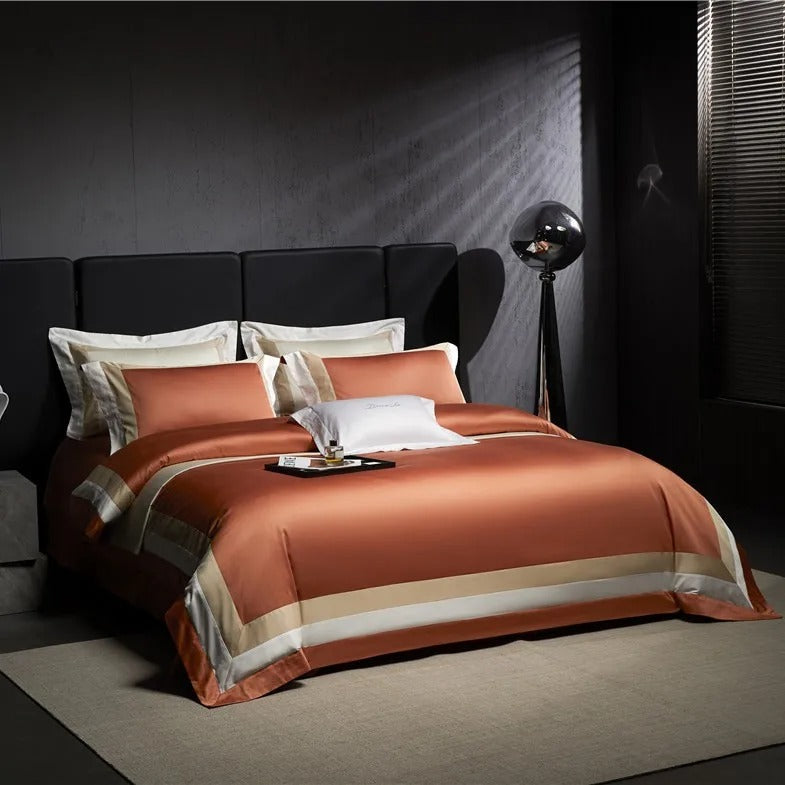 Miravique Orange Stripe Egyptian Cotton Bedding Set