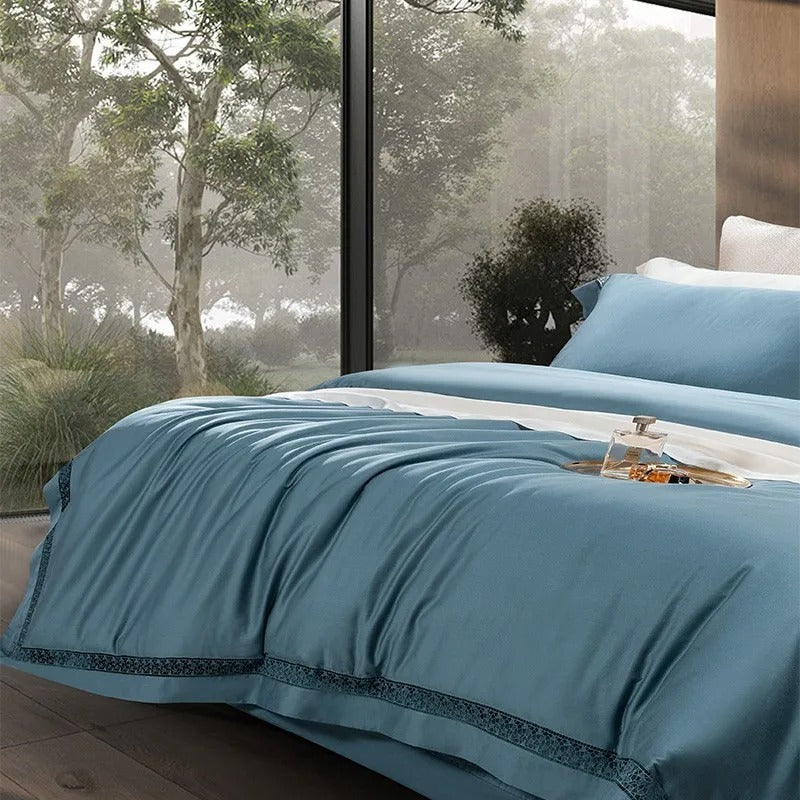 Miravique Blue Egyptian Cotton Bedding Set