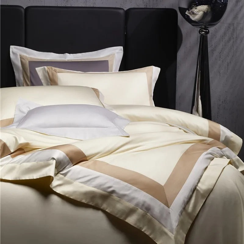 Miravique Beige Stripe Egyptian Cotton Bedding Set