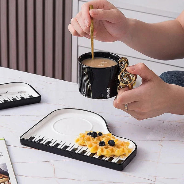 Ceramic Black and White Piano Coffee Cup & Saucer Set