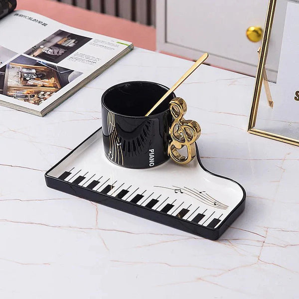 Ceramic Black and White Piano Coffee Cup & Saucer Set