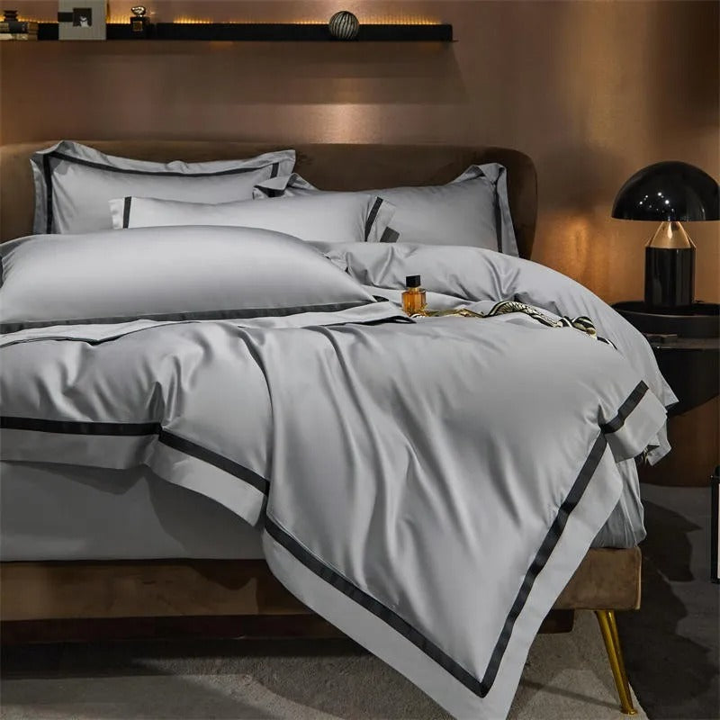 Miravique Silver Contrasting Hotel Stripe Bedding Set