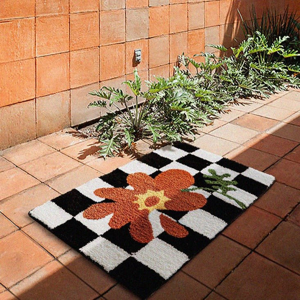 Checkered Orange Flower Mat