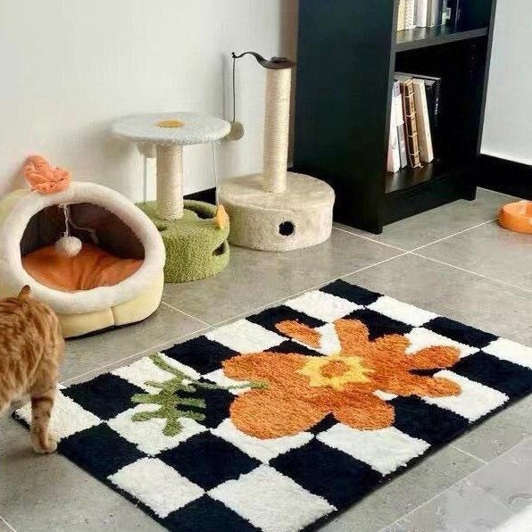 Checkered Orange Flower Mat