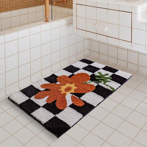 Checkered Orange Flower Mat