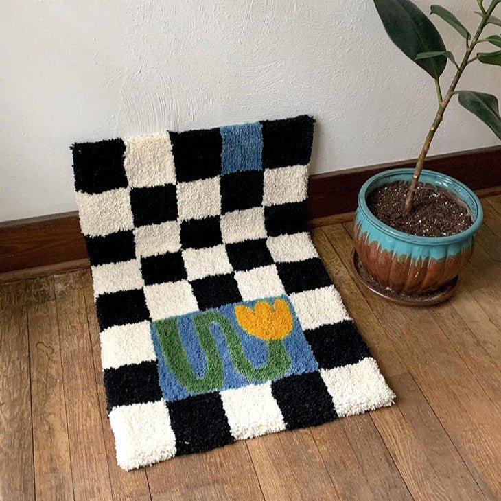 Checkered Yellow Flower Mat