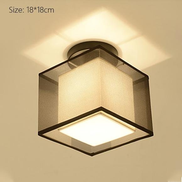 Classic Japanese LED Warm Ceiling Lamp - Iron with Cloth Shade, Surface-Mounted, E27 Bulb